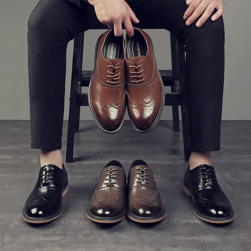 2024 Nieuwe Casual Business Geklede Schoenen Heren Brogue Trend Mode Platte