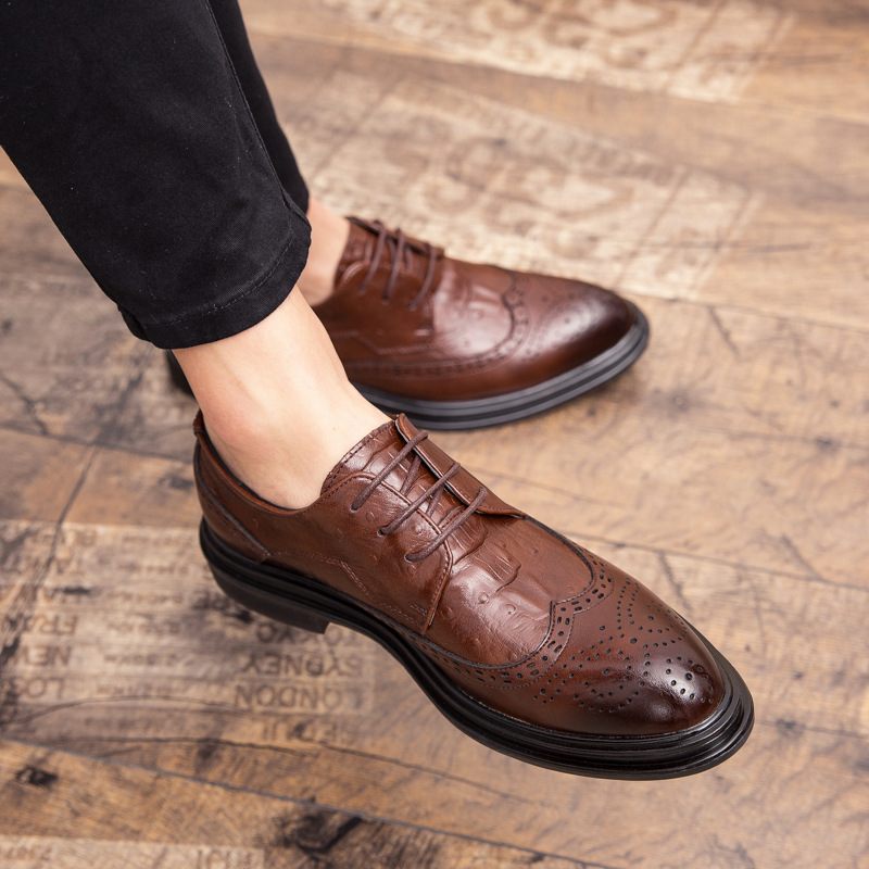 Brogue Schoenen Geklede Heren Bloem Innerlijke Verhoogde Retro Zakelijke Puntige Trendy Bruiloft Casual