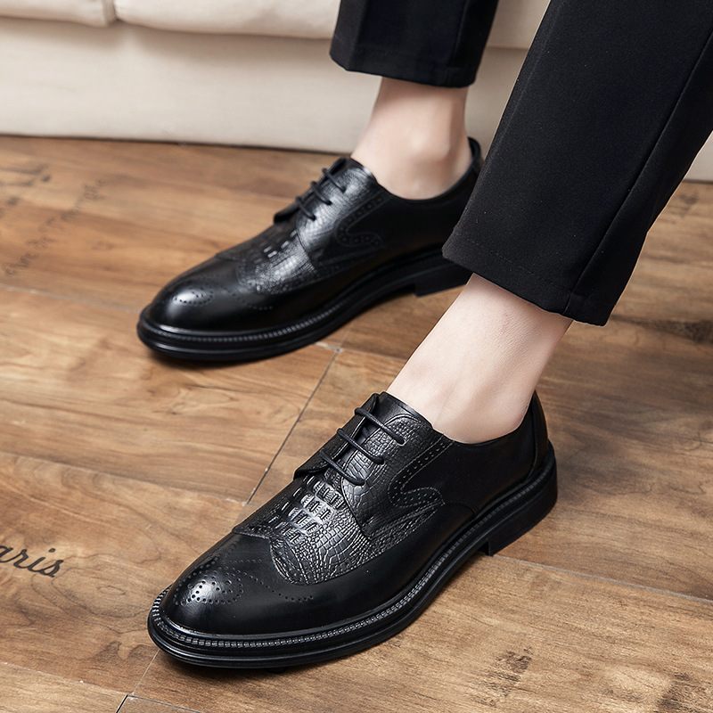 Brogue Schoenen Geklede Heren Bloem Innerlijke Verhoogde Retro Zakelijke Puntige Trendy Bruiloft Casual