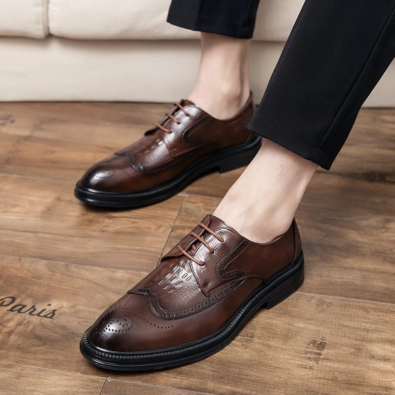 Brogue Schoenen Geklede Heren Bloem Innerlijke Verhoogde Retro Zakelijke Puntige Trendy Bruiloft Casual