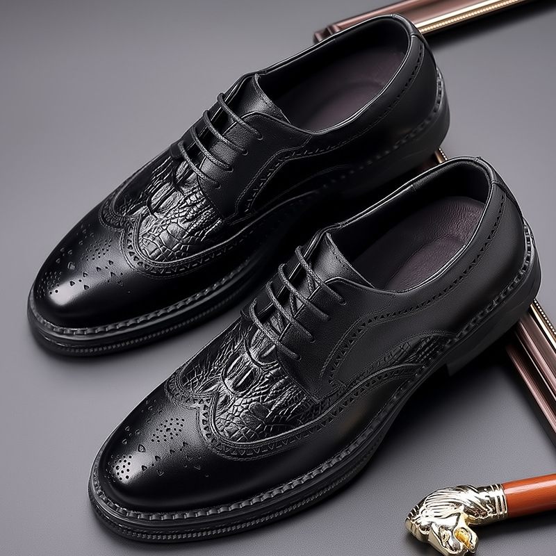 Brogue Schoenen Heren Lederen Zakelijke Formele Jurk Gesneden Veter Ademend Trendy Oxford