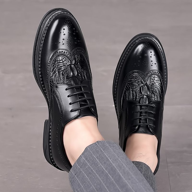 Brogue Schoenen Heren Lederen Zakelijke Formele Jurk Gesneden Veter Ademend Trendy Oxford