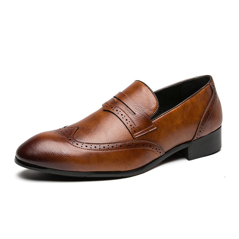 Brogue Schoenen Herenschoenen Slip-on Ademende Trendy Jeugd Zakelijke Vrijetijdskleding Puntige Erwten