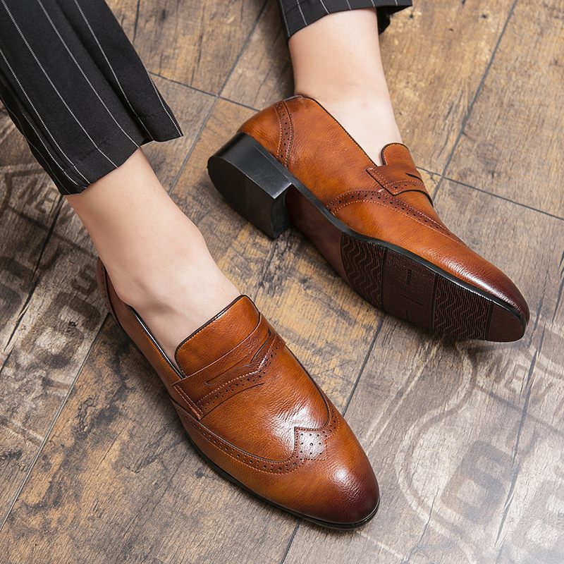 Brogue Schoenen Herenschoenen Slip-on Ademende Trendy Jeugd Zakelijke Vrijetijdskleding Puntige Erwten