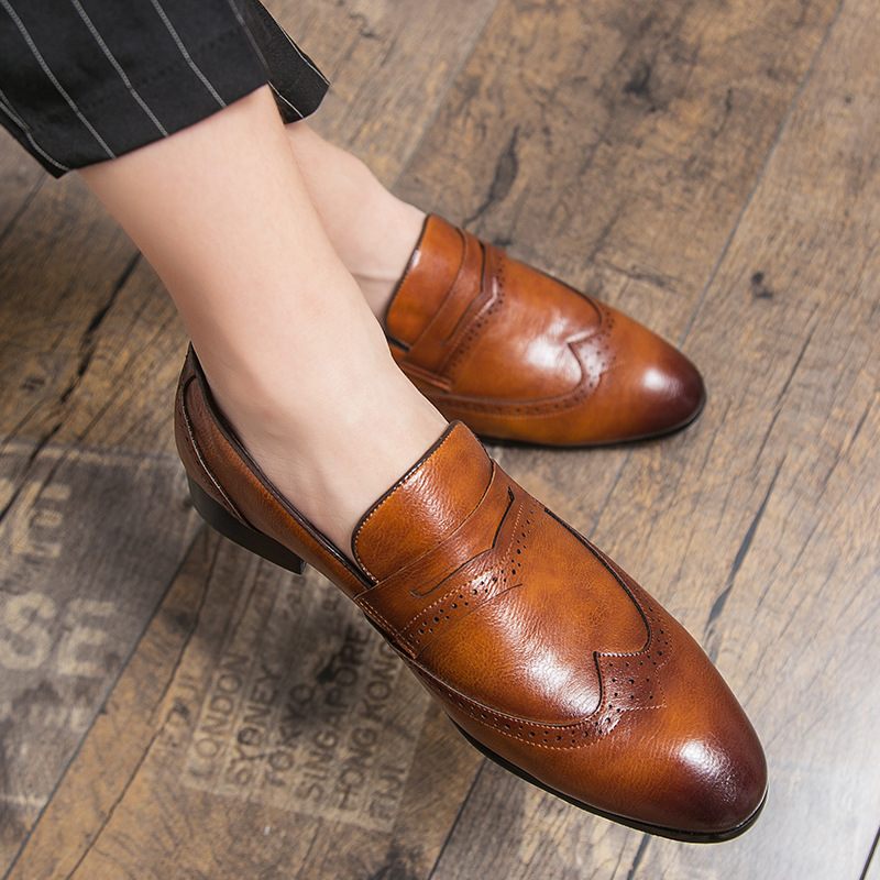 Brogue Schoenen Herenschoenen Slip-on Ademende Trendy Jeugd Zakelijke Vrijetijdskleding Puntige Erwten