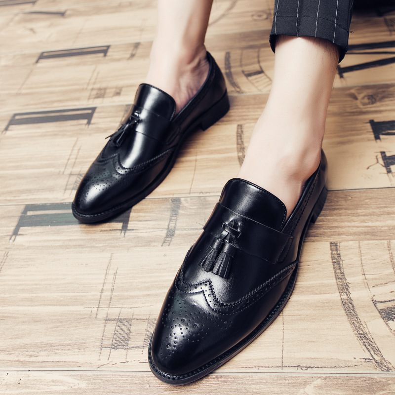 Brogue Schoenen Herenschoenen Slip-on Ademende Trendy Jeugd Zakelijke Vrijetijdskleding Puntige Erwten