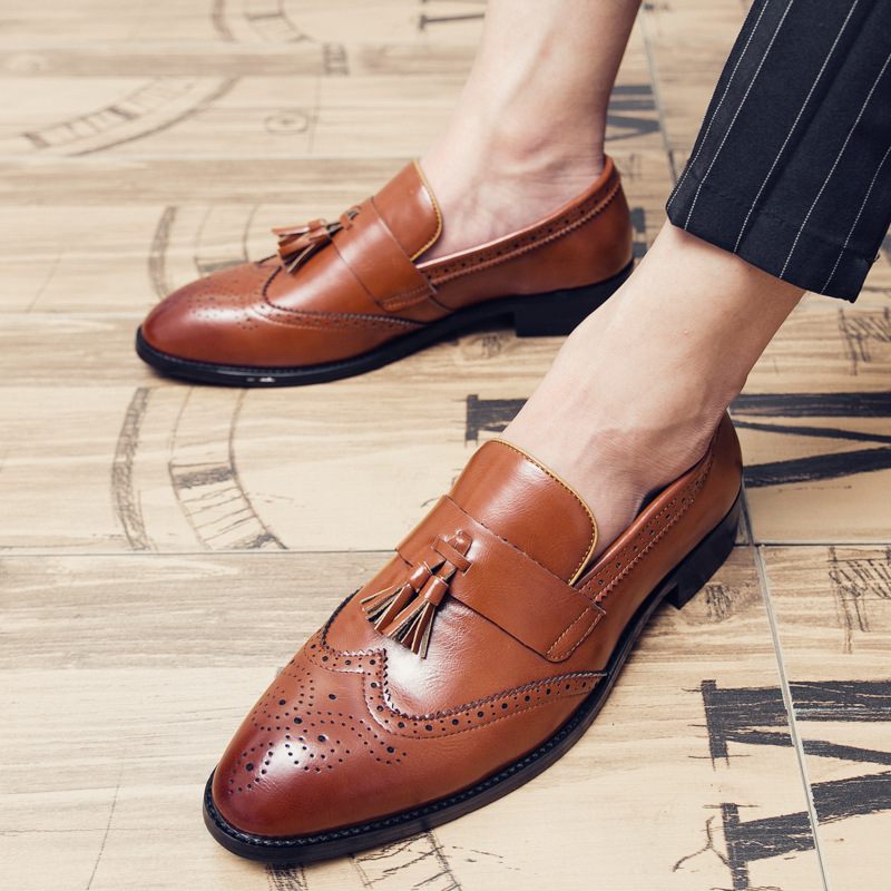 Brogue Schoenen Herenschoenen Slip-on Ademende Trendy Jeugd Zakelijke Vrijetijdskleding Puntige Erwten