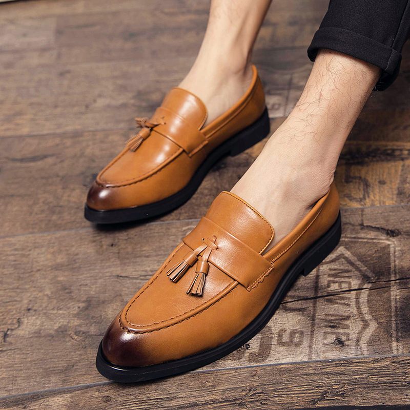 Brogue Schoenen Herenschoenen Slip-on Ademende Trendy Jeugd Zakelijke Vrijetijdskleding Puntige Erwten