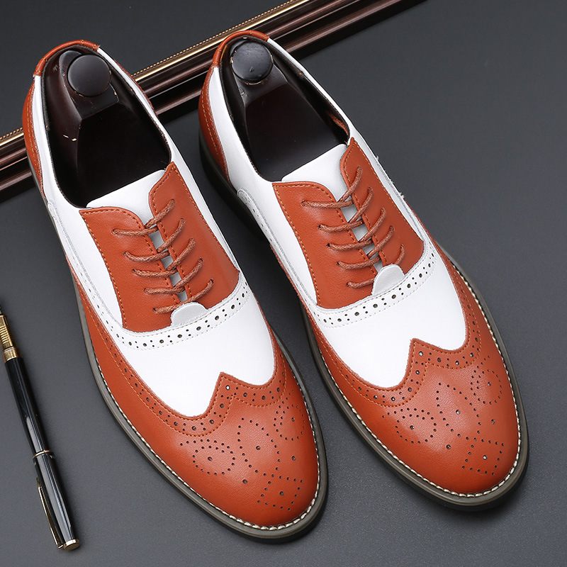 Geklede Herenschoenen Met Spitse Neus Retro Brogue-schoenen Voor Heren Uitgesneden Trendy Schoenen In Bijpassende Kleuren Van Leer