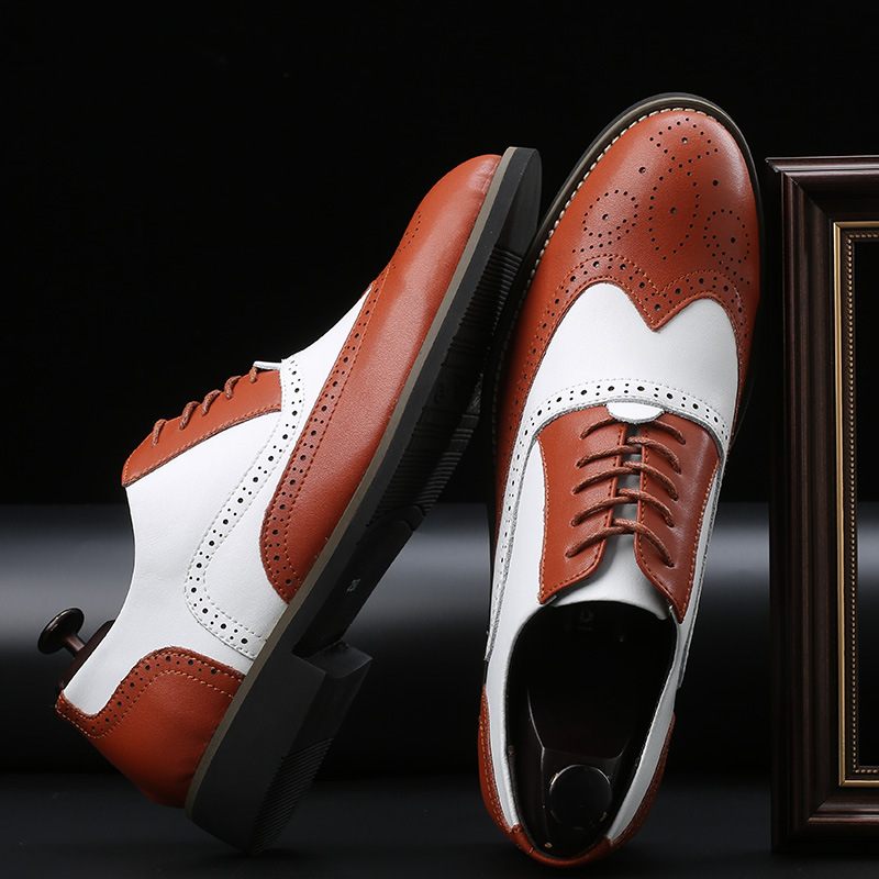 Geklede Herenschoenen Met Spitse Neus Retro Brogue-schoenen Voor Heren Uitgesneden Trendy Schoenen In Bijpassende Kleuren Van Leer