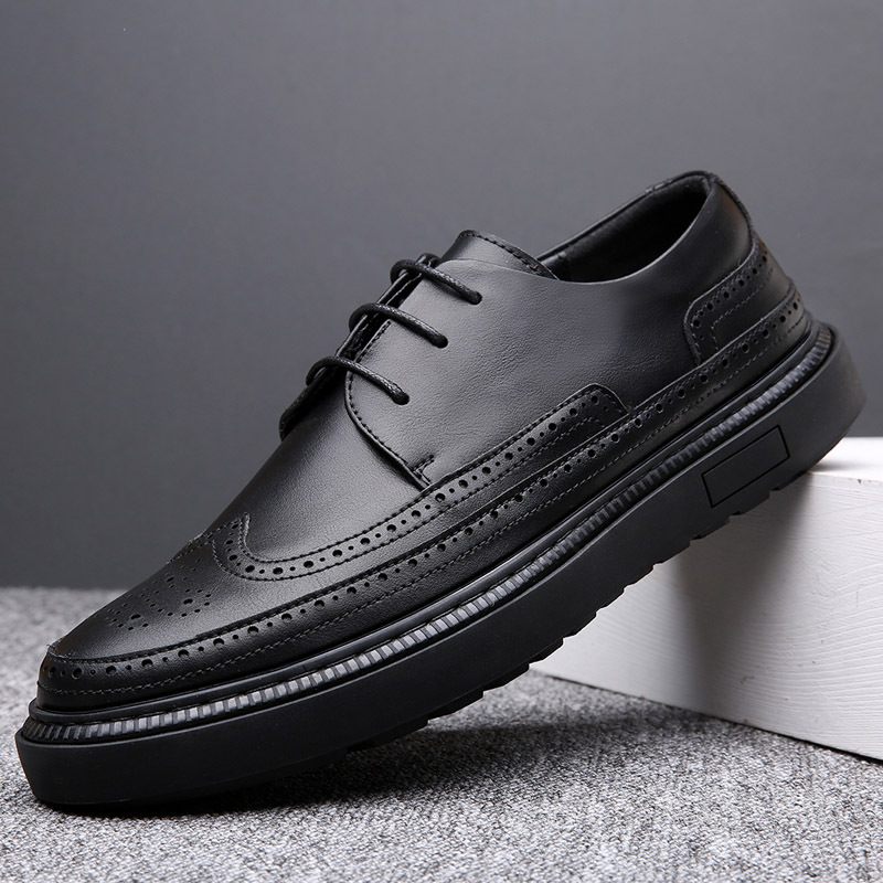 Geklede Schoenen Jonge Heren Nieuwe Retro Zakelijke Brogue Herenschoenen Platte Bodem Trendy Veterschoenen