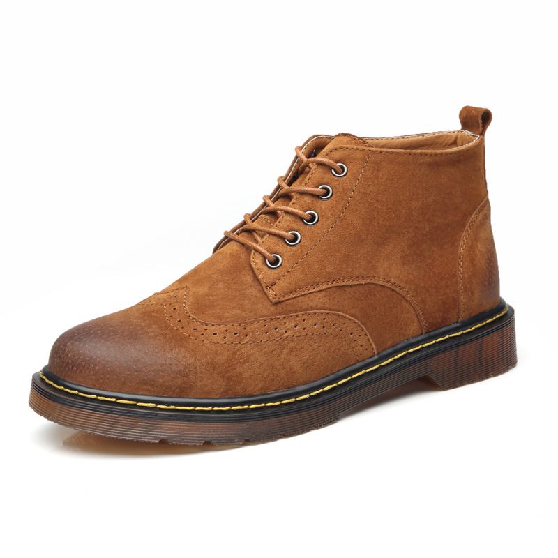 Grote Maten Mode Herfst En Winter Brogue Schoenen Martin Laarzen Heren Koeienhuid Zachte Onderkant Retro Jeugd Trendy Tooling