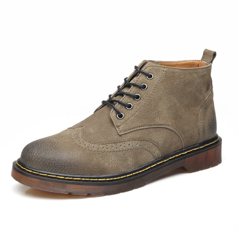 Grote Maten Mode Herfst En Winter Brogue Schoenen Martin Laarzen Heren Koeienhuid Zachte Onderkant Retro Jeugd Trendy Tooling