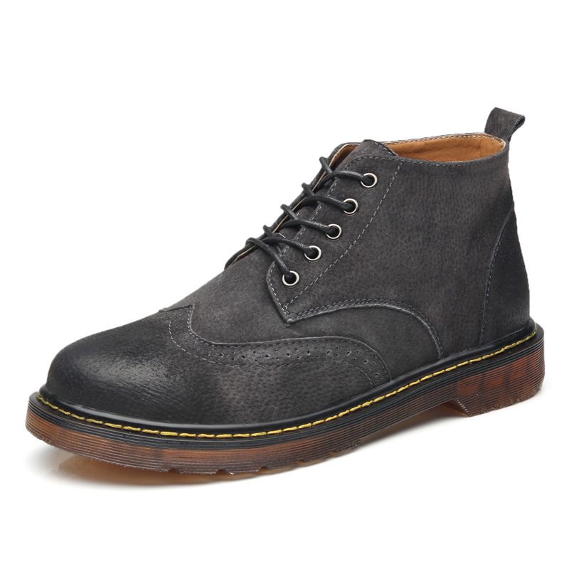 Grote Maten Mode Herfst En Winter Brogue Schoenen Martin Laarzen Heren Koeienhuid Zachte Onderkant Retro Jeugd Trendy Tooling