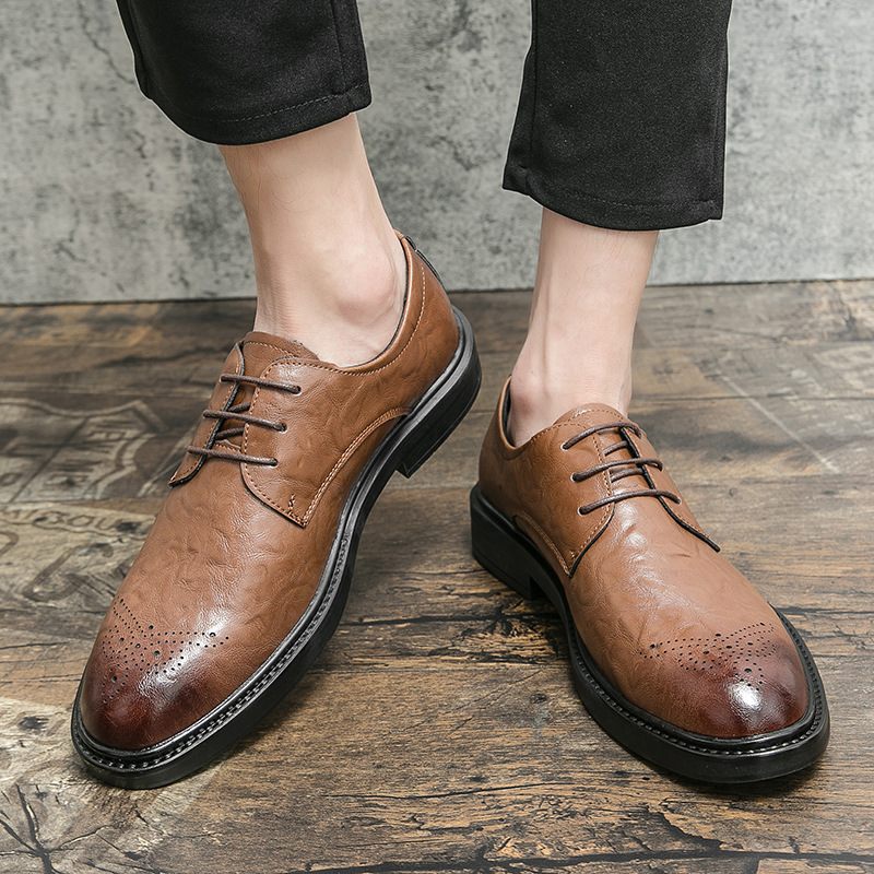 Herfsttrend Heren Business Casual Mode Brogue-schoenen Gesneden Dikke Zool Verhoog Kleine Trendy Schoenen