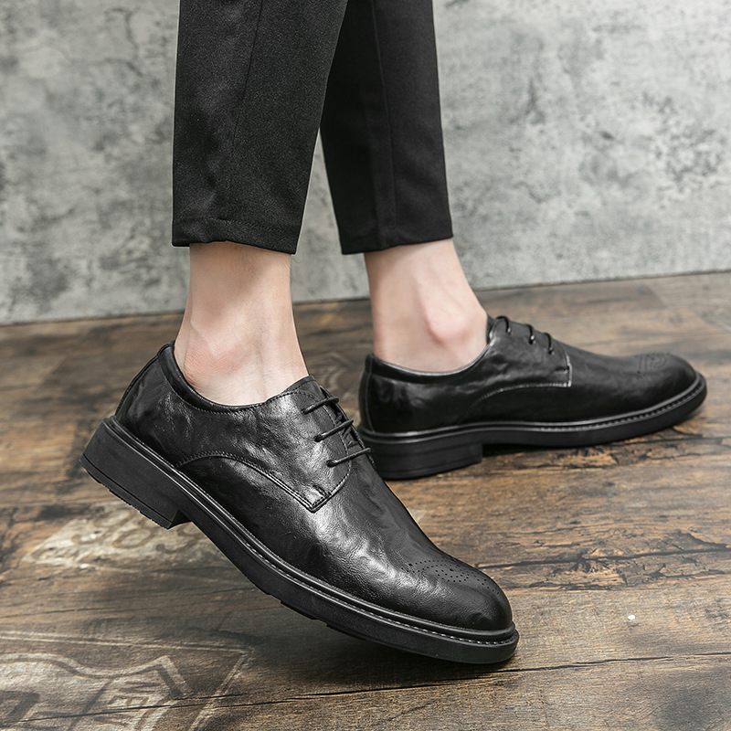 Herfsttrend Heren Business Casual Mode Brogue-schoenen Gesneden Dikke Zool Verhoog Kleine Trendy Schoenen