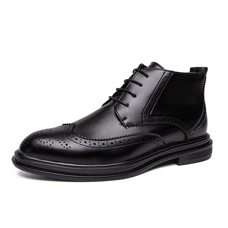 High-top Brogue Schoenen Gesneden Spitse Laarzen Heren Lente Trendy Casual Kleding Zijrits Leren