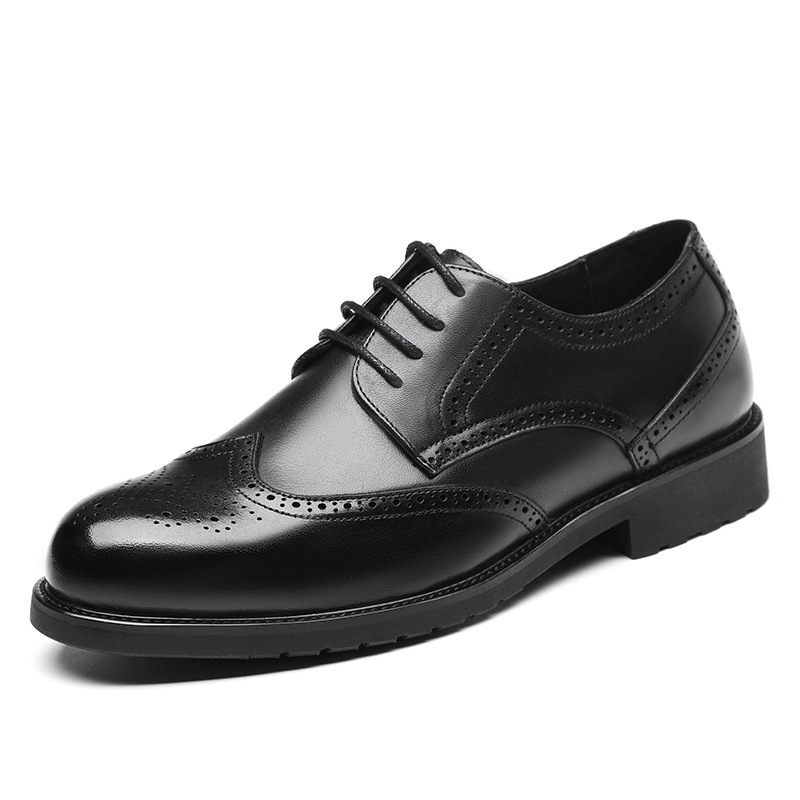 Koeienhuid Heren Geklede Schoenen Leer Business Casual Zachte Zool Brogue Gesneden Werkkleding Herenschoenen