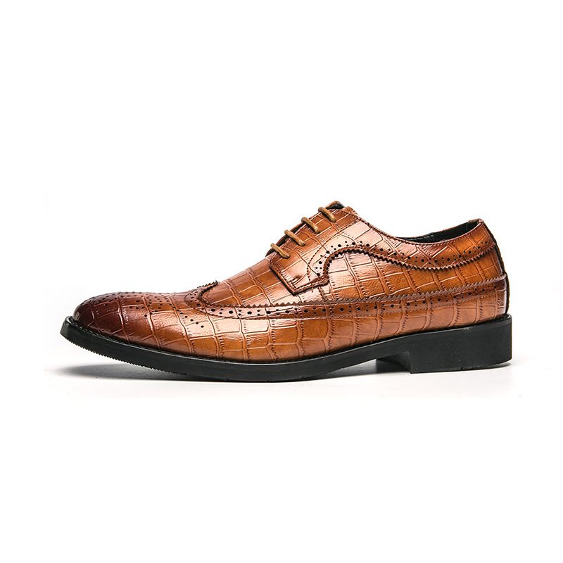 Nieuwe Mannen Plus Size Formele Kleding Schoenen Mode Retro Brogue Geruite Stiksels Lace Up Spitse Neus