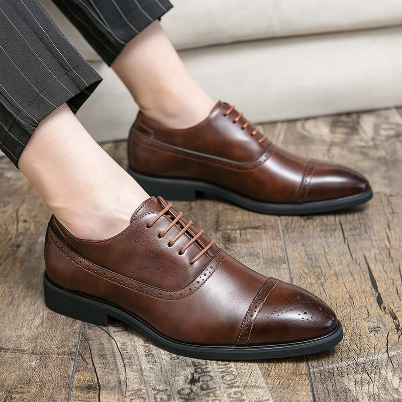 Plus Size Business Casual Oxford Schoenen Heren Zwarte Geklede Mode Brogues Gesneden Trouwschoenen