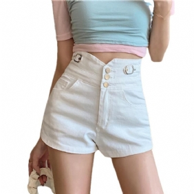 2024 Lente En Zomer Nieuwe Button-down Hoge Taille Denim Shorts Dames Wijde Pijpen Broek Slim-fit Elastische A-lijn Hotpants