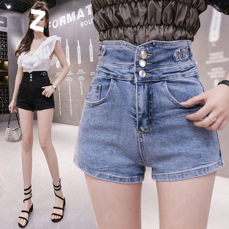 2024 Lente En Zomer Nieuwe Button-down Hoge Taille Denim Shorts Dames Wijde Pijpen Broek Slim-fit Elastische A-lijn Hotpants