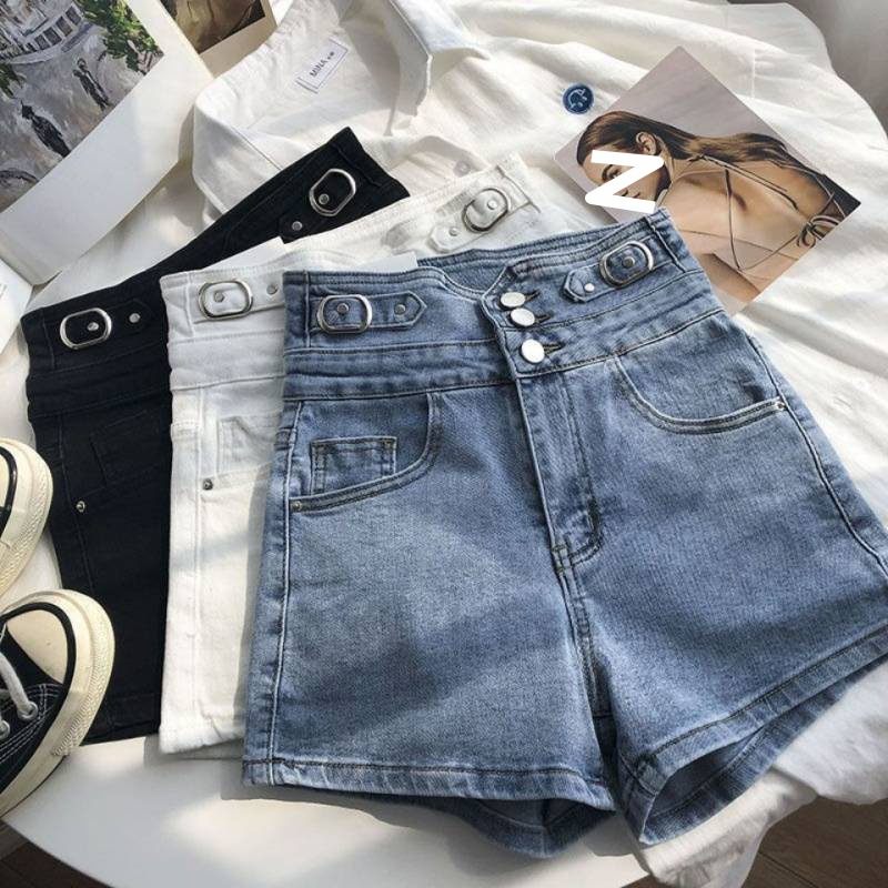 2024 Lente En Zomer Nieuwe Button-down Hoge Taille Denim Shorts Dames Wijde Pijpen Broek Slim-fit Elastische A-lijn Hotpants