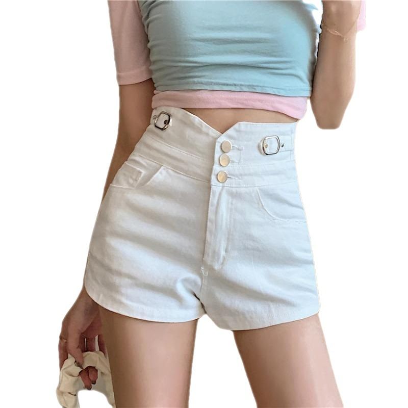 2024 Lente En Zomer Nieuwe Button-down Hoge Taille Denim Shorts Dames Wijde Pijpen Broek Slim-fit Elastische A-lijn Hotpants