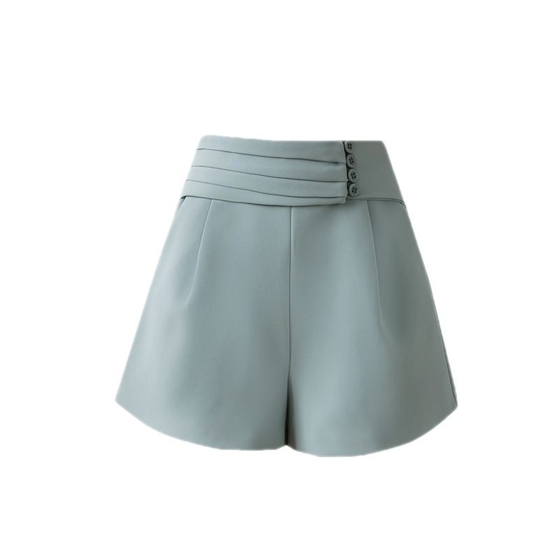 2024 Lente- En Zomershort Vrouwelijke Knooppak Shorts Buitenlandse Stijl Casual Broek Hoge Taille Wijde Pijpen