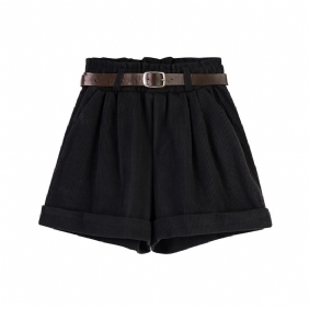 Corduroy Wijde Pijpen Shorts Dames Hoge Taille