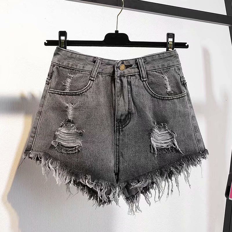 Dames Denim Raw Shorts Los Gescheurde Wijde Pijpen