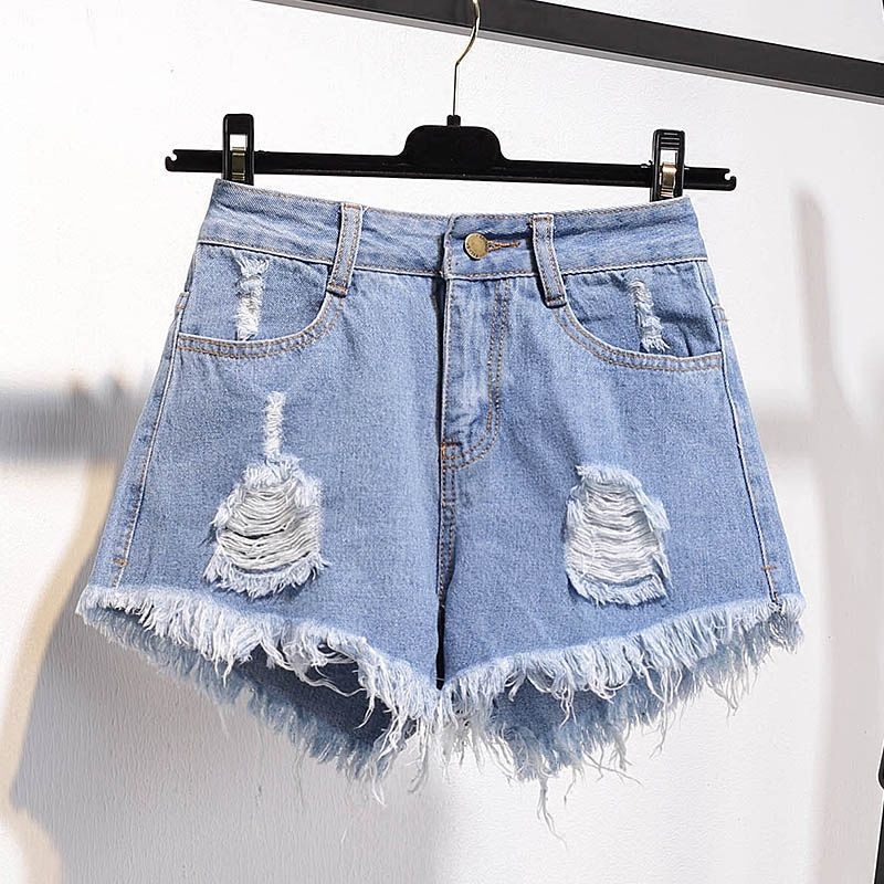 Dames Denim Raw Shorts Los Gescheurde Wijde Pijpen