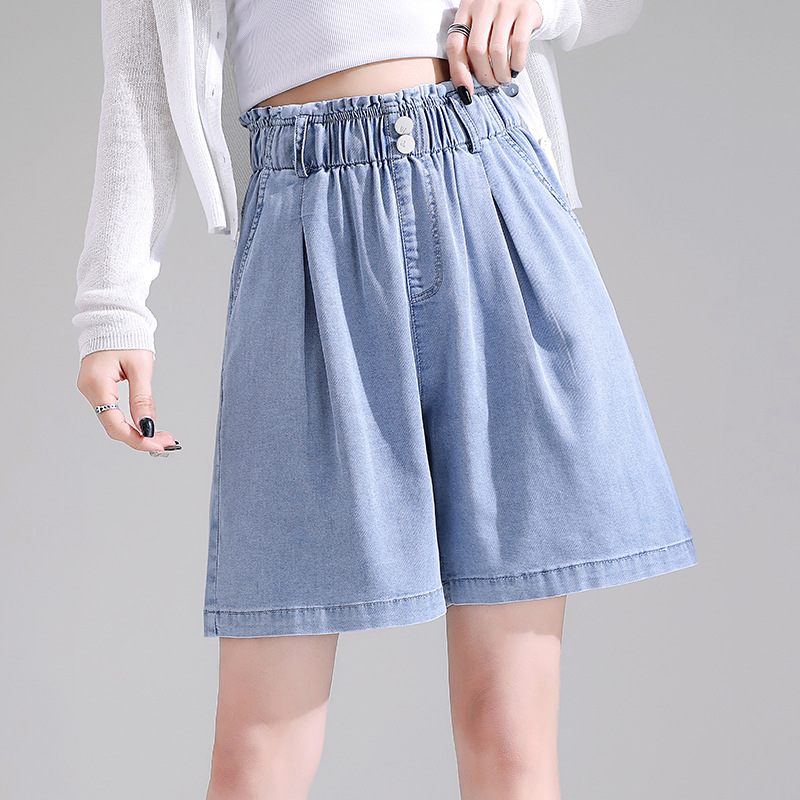 Dames Denim Shorts Dunne Sectie Hoge Taille Losse Rechte Wijde Pijpen Vijfpunts Broek