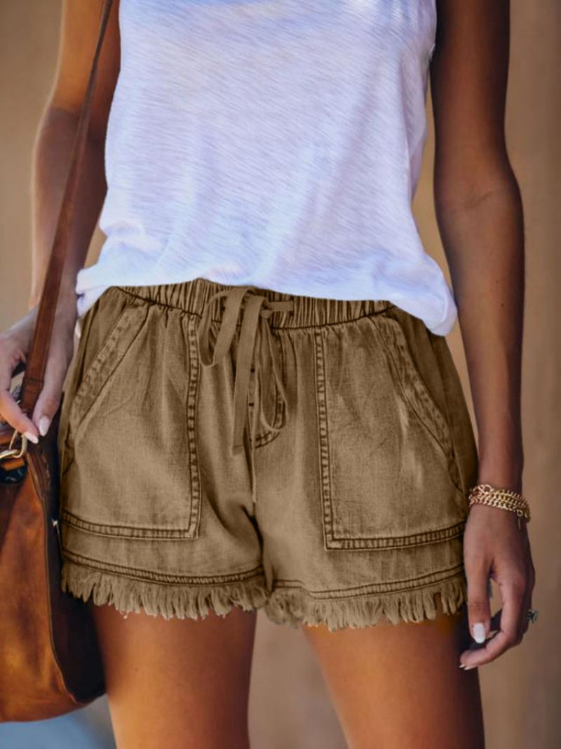 Dames Denim Shorts Elastische Taille Casual Hoge