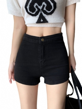 Dames Denim Shorts Hoge Taille Dunne Magere Elastische Heupen