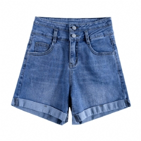 Dames Denim Shorts Hoge Taille Dunne Rechte