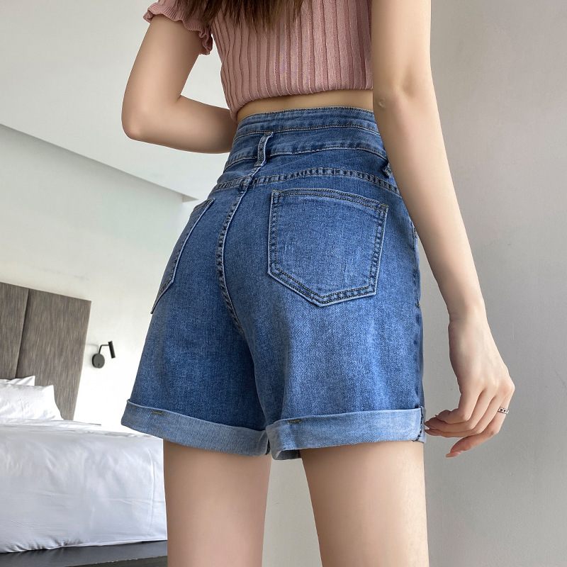 Dames Denim Shorts Hoge Taille Dunne Rechte