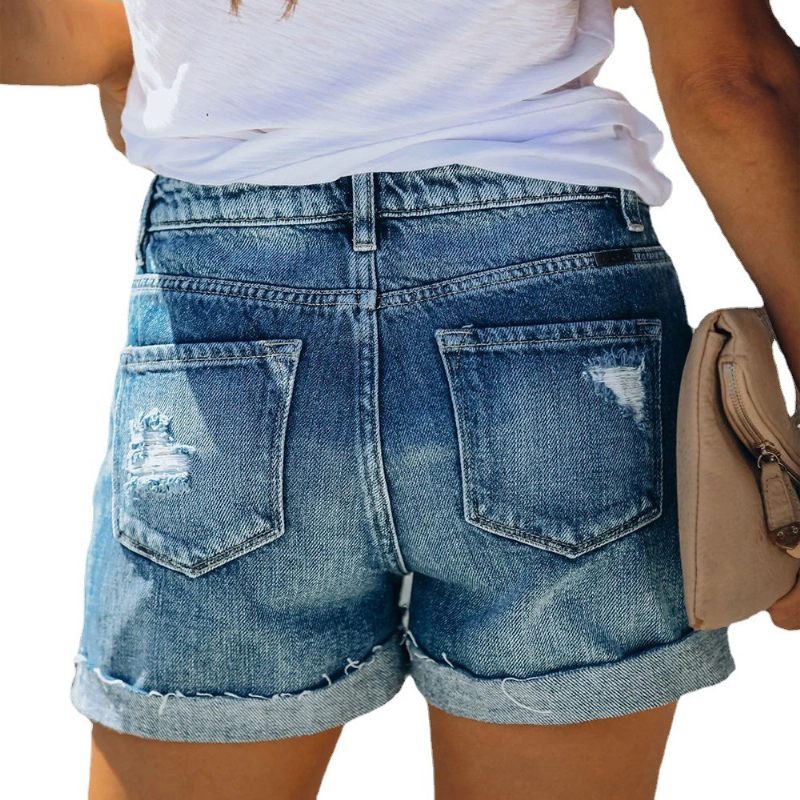 Dames Denim Shorts Hoge Taille Fashion Breasted Hotpants Gescheurd Populair