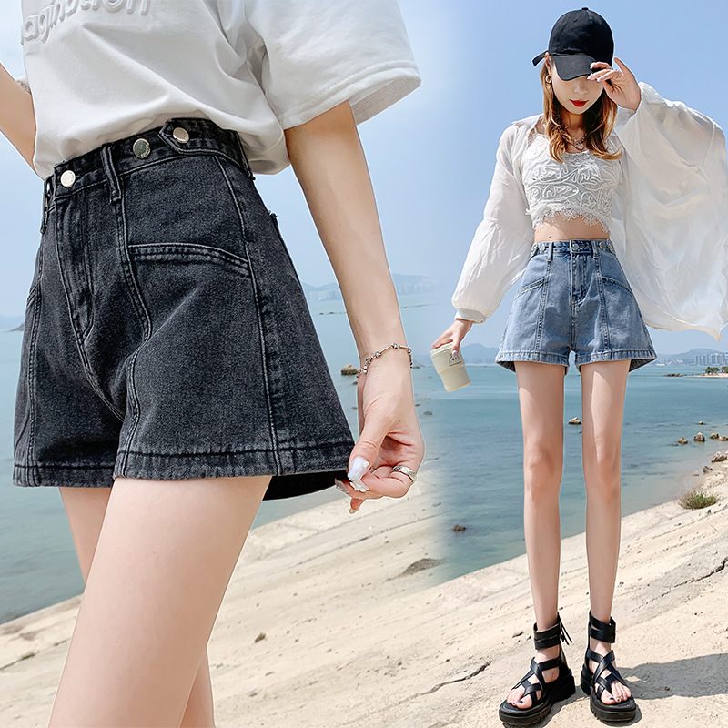 Dames Denim Shorts Hoge Taille Wijde Pijpen Mode Rechte Vijf Punten