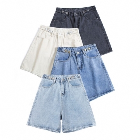 Dames Denim Shorts Losse Hoge Taille Wijde Pijpen