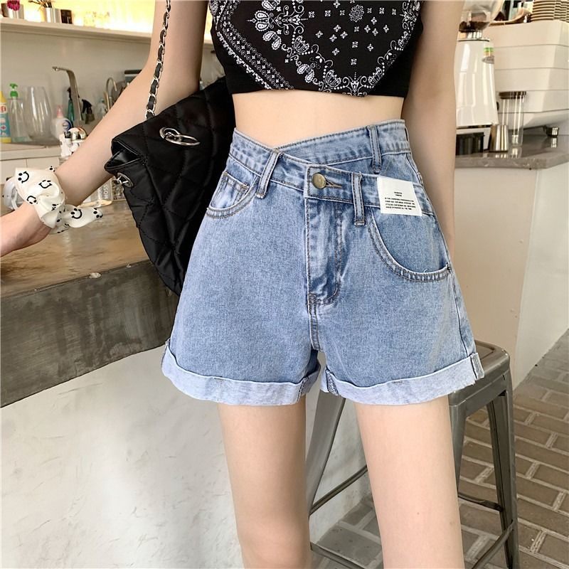 Dames Denim Shorts Retro Onregelmatige Hoge Taille Wijde Pijpen Broek