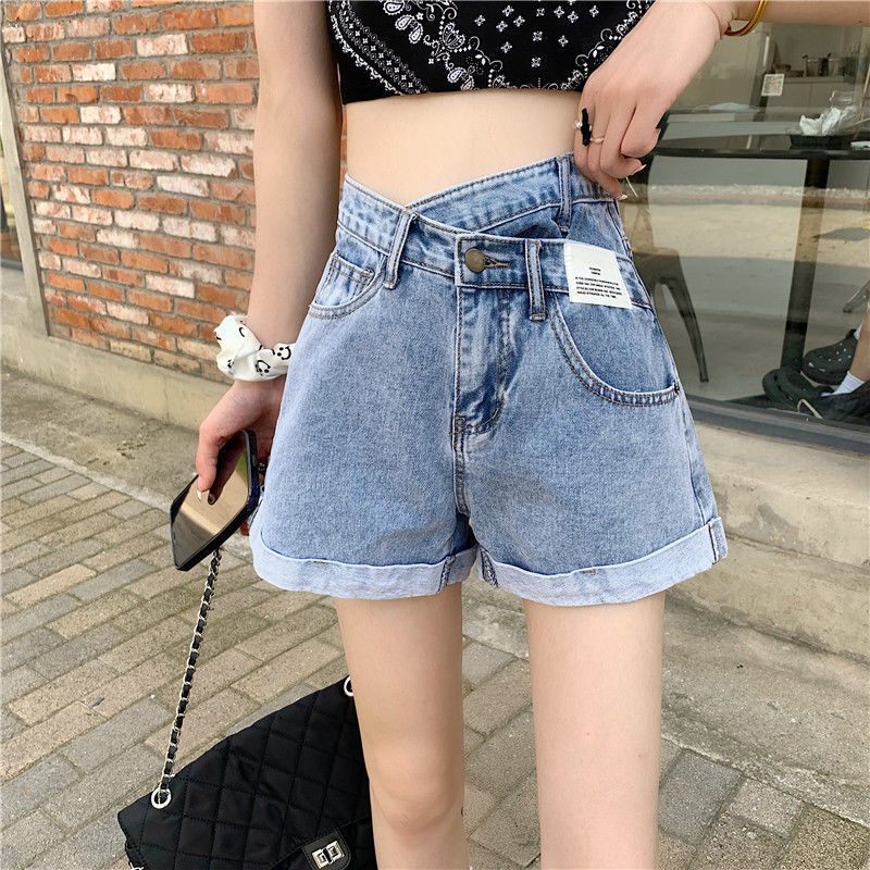 Dames Denim Shorts Retro Onregelmatige Hoge Taille Wijde Pijpen Broek