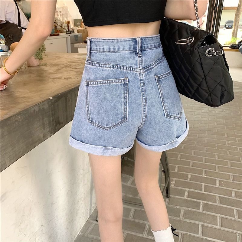 Dames Denim Shorts Retro Onregelmatige Hoge Taille Wijde Pijpen Broek