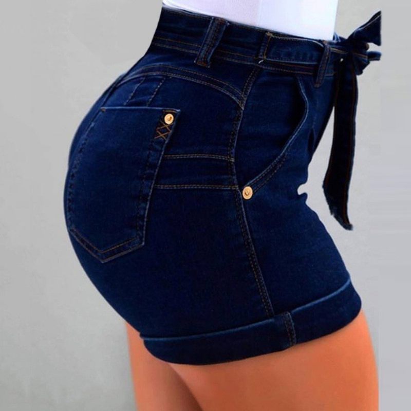 Dames Denim Shorts Riem Micro Elastiek