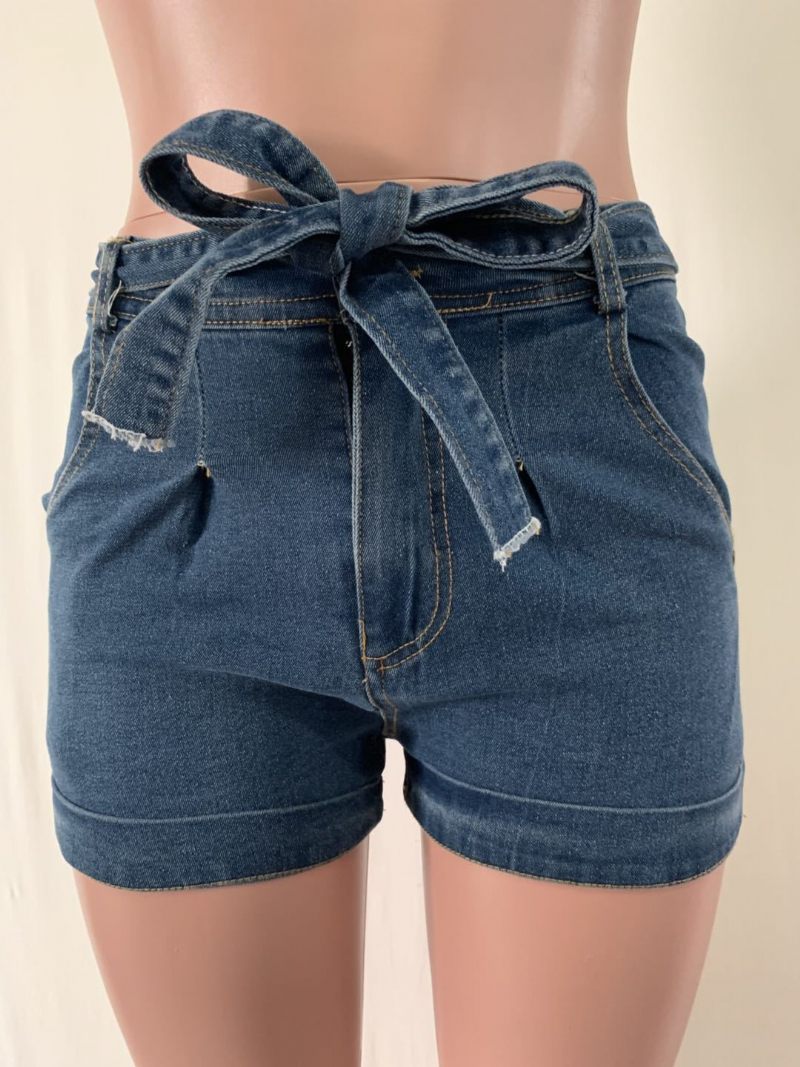 Dames Denim Shorts Riem Micro Elastiek