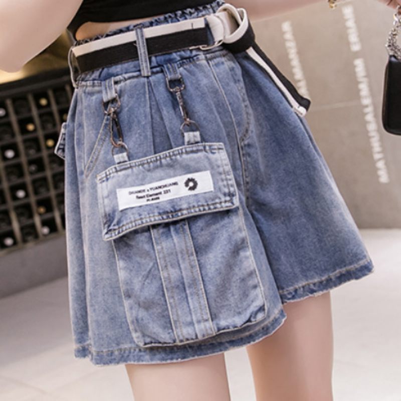 Dames Denim Shorts Zak Persoonlijkheid Elastische Taille Wijde Pijpen Los