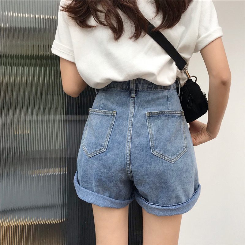 Dames Relaxed Jeans Shorts Hoge Taille Wijde Pijpen Recht