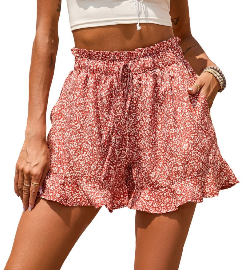 Dames Shorts Chiffon Print Casual Pocket Taille