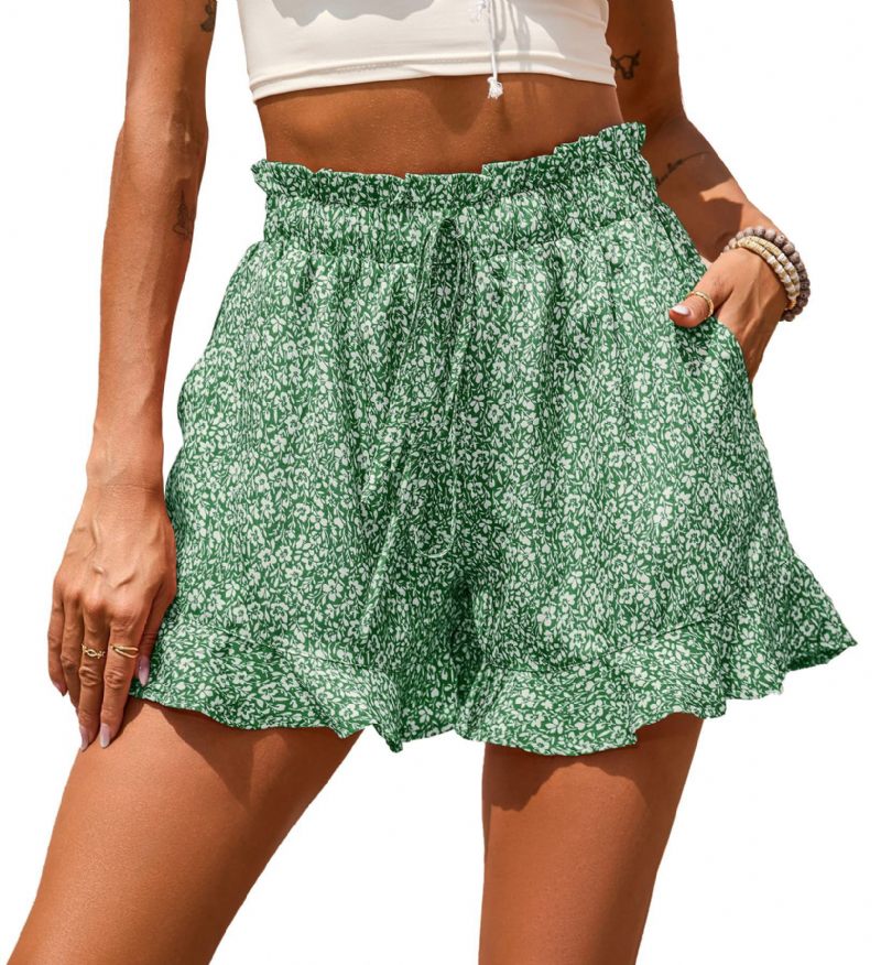 Dames Shorts Chiffon Print Casual Pocket Taille