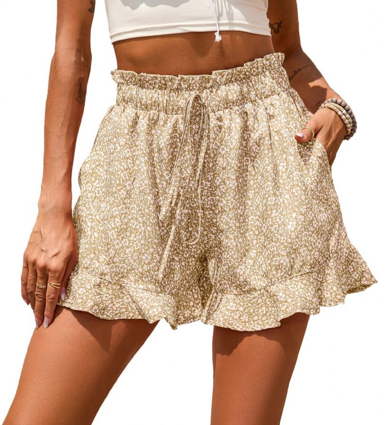 Dames Shorts Chiffon Print Casual Pocket Taille